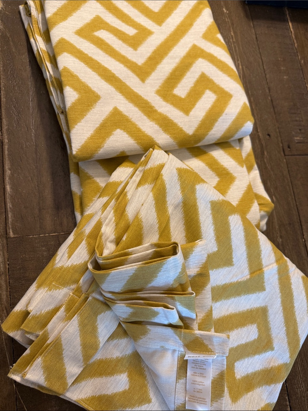 2 West Elm Yellow and White Geometric Drapery Panels